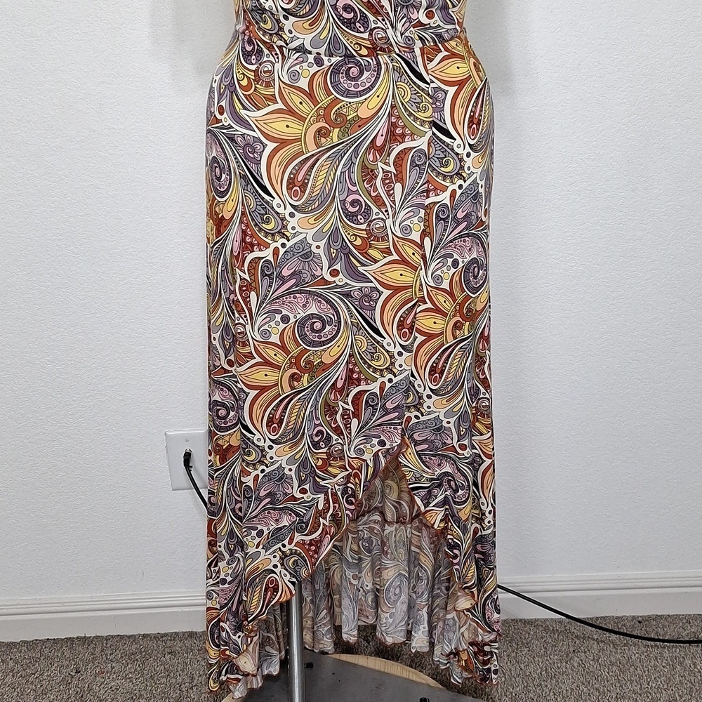 Lascana Multicolor Bohemian Feminine V-Neck Mock Wrap Print Maxi Dress Size 8 - Picture 4 of 16